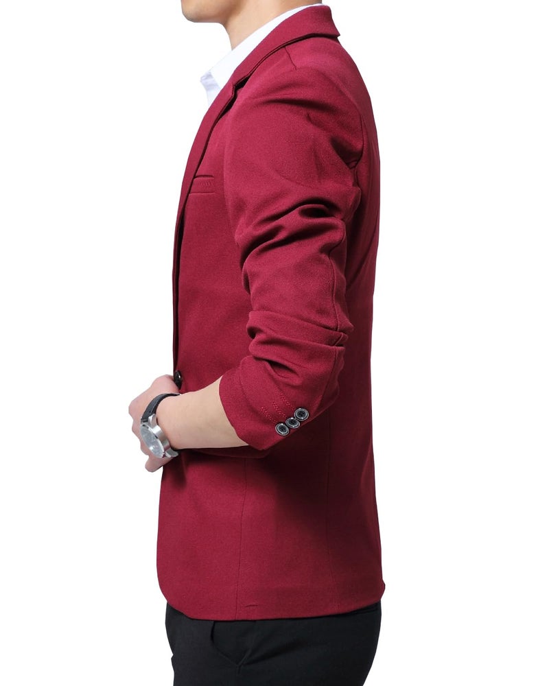 DAVID.ANN Men's Casual Blazer Jacket Slim Fit Sport Coats Lightweight One Button Suit Jacket,#1 Wine,Small - Image 4